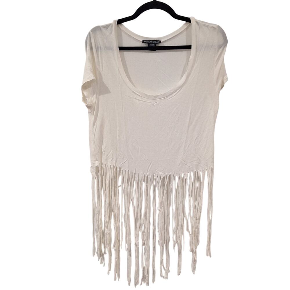 American Dream Fringe Short-sleeve Top White Size Medium